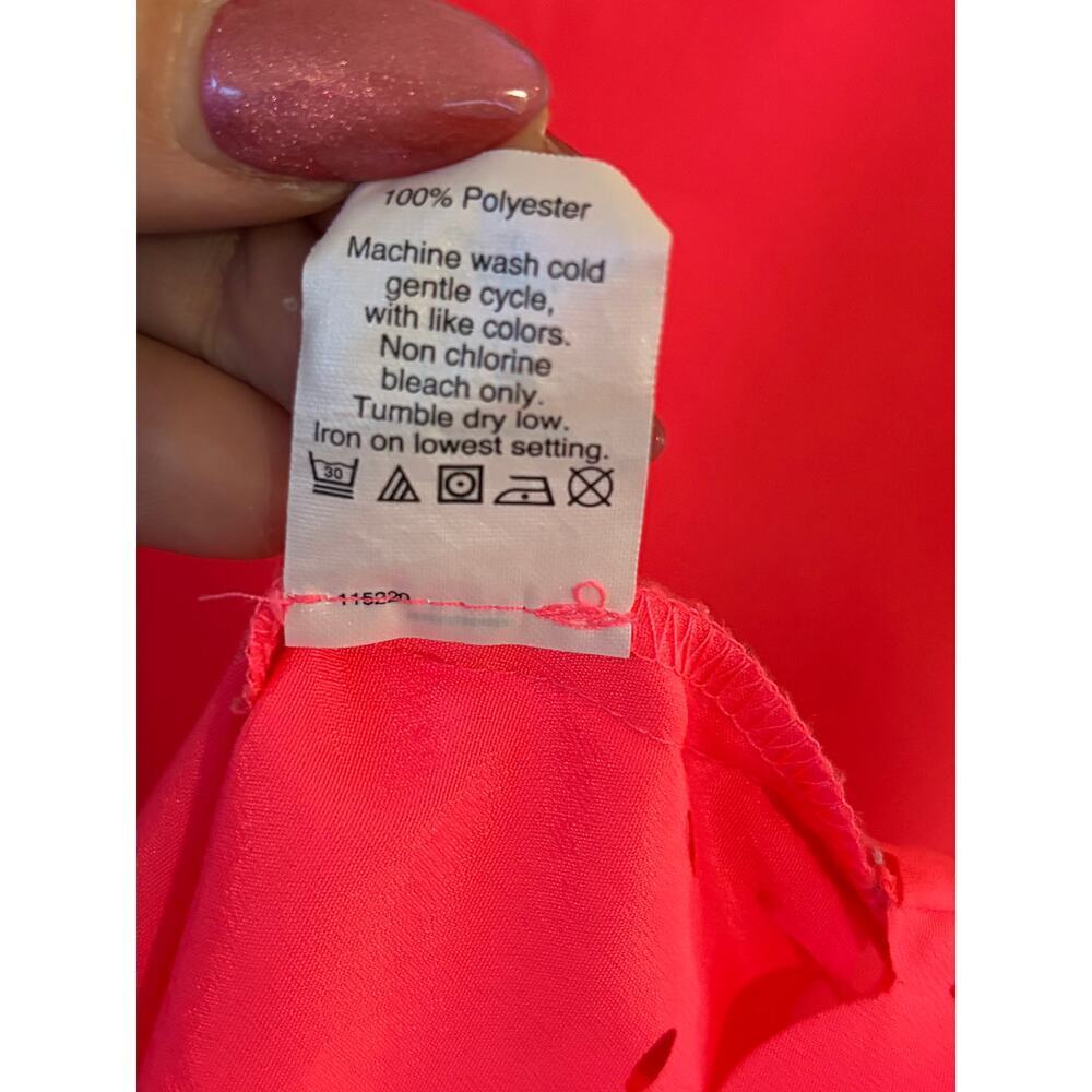J.Crew Bright Coral Pink Eyelet Hem Blouse Size S Scalloped Trim Short Sleeve - Picture 4 of 7